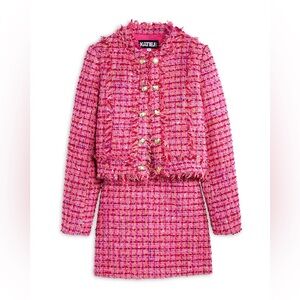 NWOT KatieJnyc Girls  Bouclé Jacket & Skirt - medium - size 10 - pink